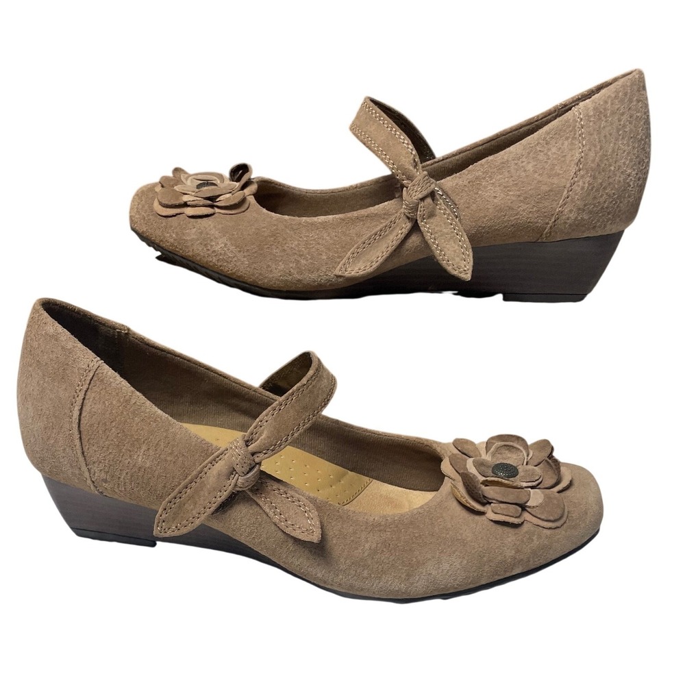 Earth Spirit Suede Wedge Tan Mary Jane Shoes Women's 11